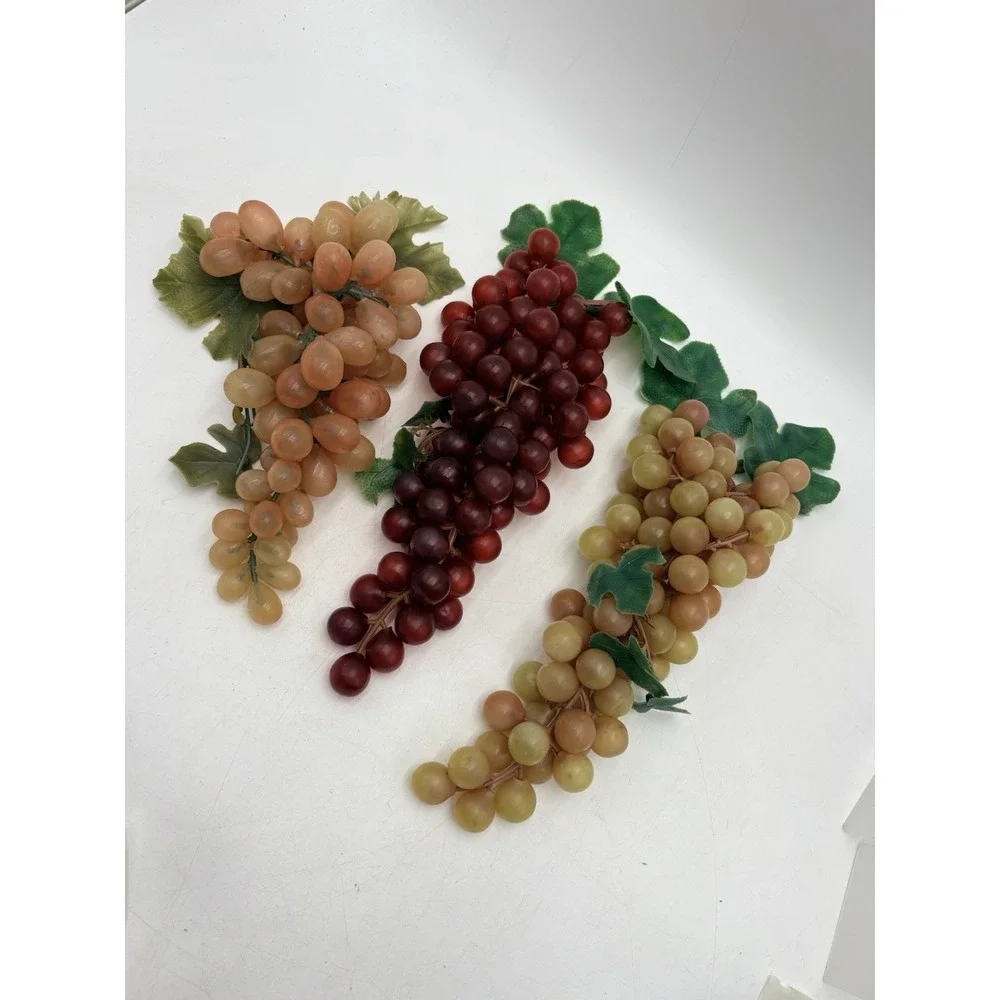 Vintage Rubber Grapes Clusters Lot 3 Red Green Amber Faux Fruit Kitchen Decor